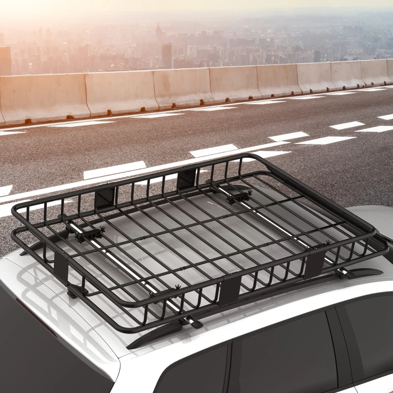 HOMCOM Adjustable Roof Rack with Inclined Design of the Front Baffle, 162 x 99 x 16cm, Metal, Black