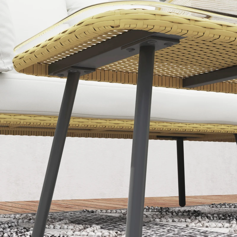 Outsunny Conjunto de Jardim de Canto 5 Lugares em Resina Trançada Efeito Vime com Almofadas e Mesa Baixa Retangular