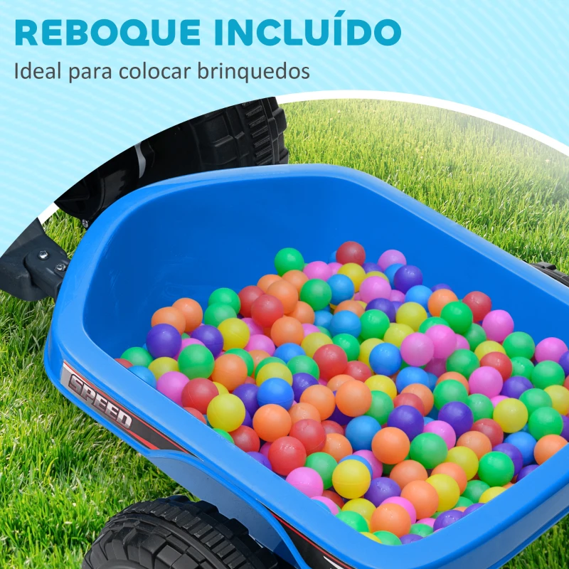 HOMCOM Quadriciclo Elétrico para Crianças com Reboque Bateria 6V de 18-36 Meses com Velocidade 2,5 km/h 106x41,5x48,5 cm Azul