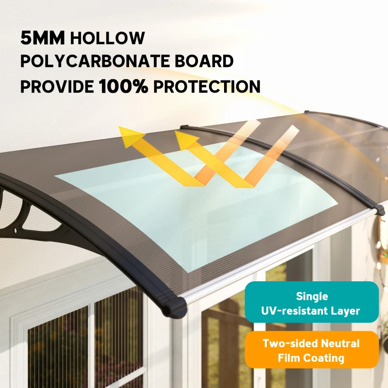 Outsunny 75 x 195 cm Curved Door Window Awning Canopy, Polycarbonate Cover for Front Door and Outdoor Patio, UV Rain Snow Protection Shelter, Brown(m-4)