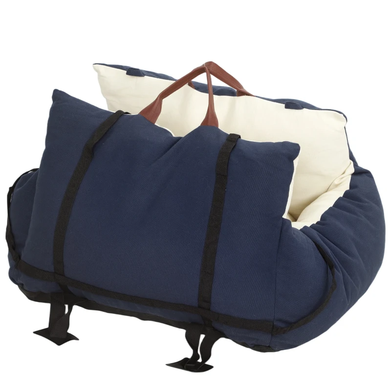 PawHut Asiento de Coche para Perros Pequeños con Correa de Seguridad, Desenfundable y Lavable, Azul