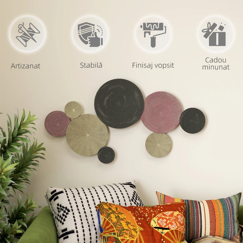 HOMCOM Decor de Perete cu 8 Discuri 3D din Metal în culori Bronz, Portocaliu și Galben