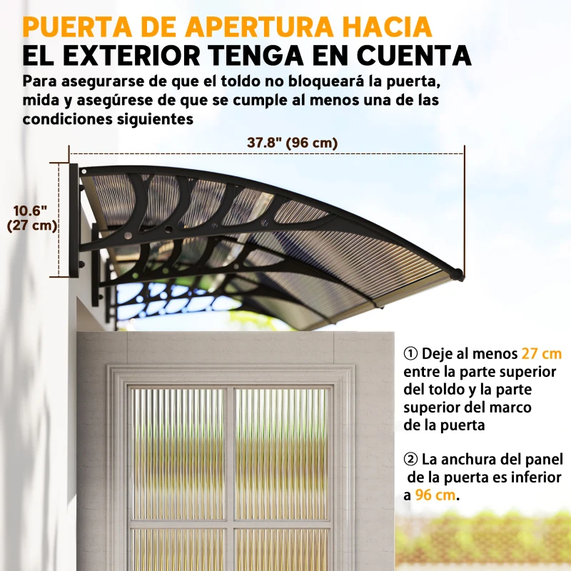 Outsunny Marquesina Exterior para Puertas y Ventanas 303x96x27 cm con Soporte de Aleación de Aluminio PP Policarbonato Marrón