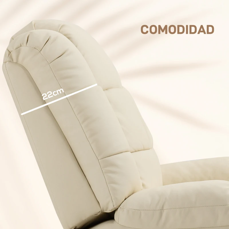 HOMCOM Sillón de Masaje Reclinable con 8 Puntos de Masaje Mando a Distancia Tapizado en PU Reposapiés Bolsillo Lateral Crema