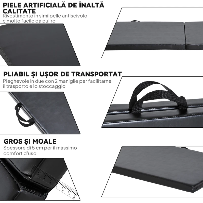 HOMCOM Tapet de Gimnastică Pliabil, Tapet Fitness Gros de 5 cm și Antialunecare, 180x60x5 cm, Negru