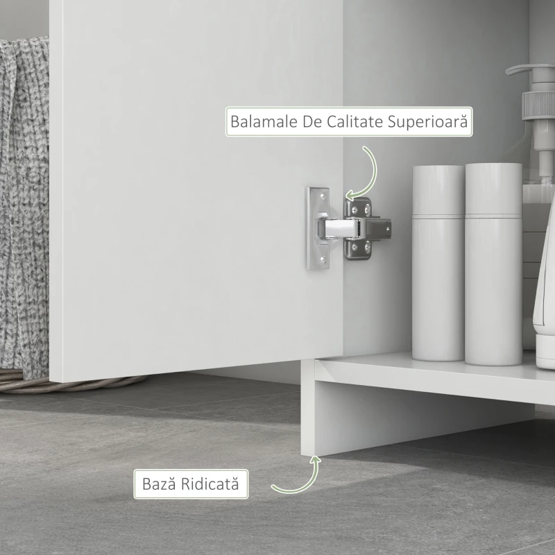 HOMCOM Dulap de Baie cu Dulăpior și 2 Compartimente Deschise, Mobilier Baie cu Spațiu de Depozitare, 30x30x160 cm, Alb