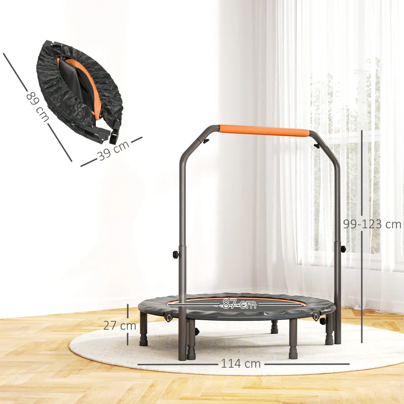 HOMCOM Trampoline pliable Ø114 cm avec poignée réglable Cadre en acier pour entraînement des jambes et du corps Orange et Noir