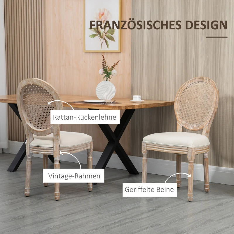 HOMCOM Keukenstoelen 2-delige set, zacht gewatteerd, vintage-design, rattanlook, Beige(m-4)