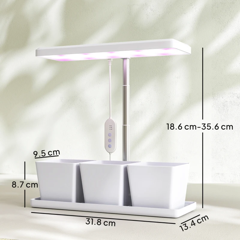 Outsunny Lampă pentru Plante cu 30 de Lumini LED și 3 Vase 31.8x13.4x35.6 cm Alb