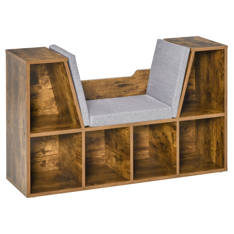 HOMCOM Bücherbank 2-in-1 mit Sitzkissen, Würfelregal mit 6 offenen Fächern, 102 x 30 x 61 cm, Rustikbraun