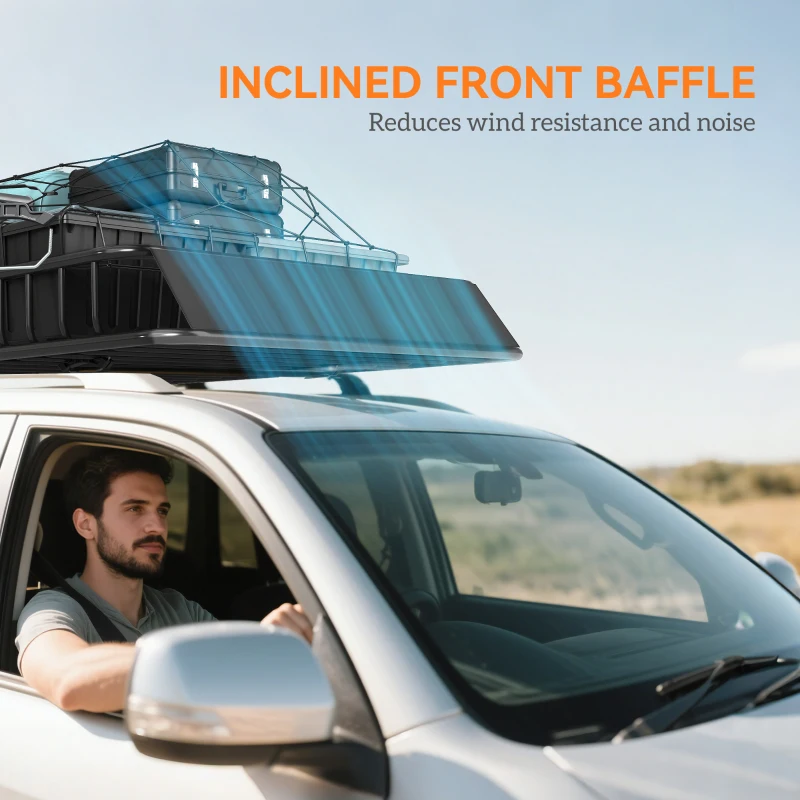 HOMCOM Adjustable Roof Rack with Inclined Design of the Front Baffle, 162 x 99 x 16cm, Metal, Black