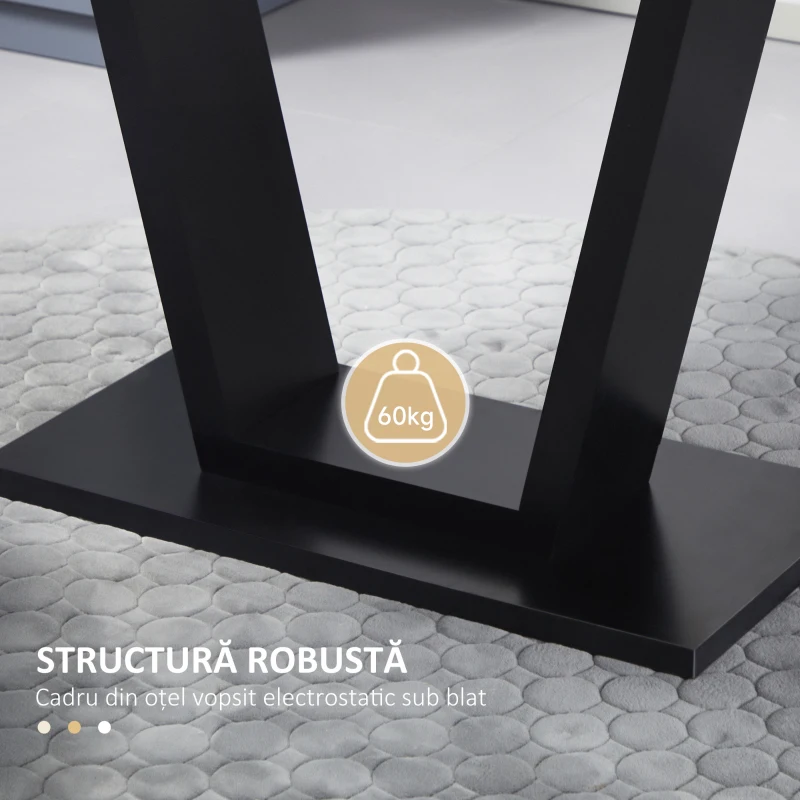 Masa Living 140×80×76 cm – Blat Marmura & Cadru Otel Negru