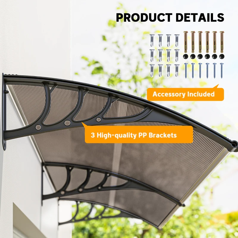 Outsunny Front Door Canopy, Waterproof Outdoor Awning, 75 x 195 cm Rain Shelter for Window, Porch and Front/Back Door, Brown