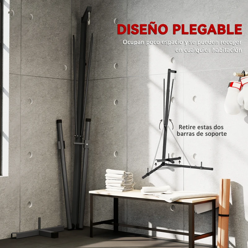 SPORTNOW Soporte para Saco de Boxeo Plegable con Altura Ajustable para Entrenamiento en Casa Carga 60 kg 170x90x182-225 cm Negro