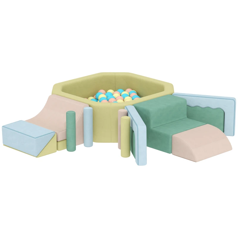 AIYAPLAY Set 15 Blocs de Construction Modulaire Souples pour Enfants avec 200 Balles pour Usage Intérieur, Multicolore