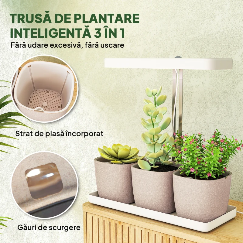 Outsunny Lampă pentru Plante cu 42 de Lumini LED și 3 Vase 45x18.8x47.8 cm Alb