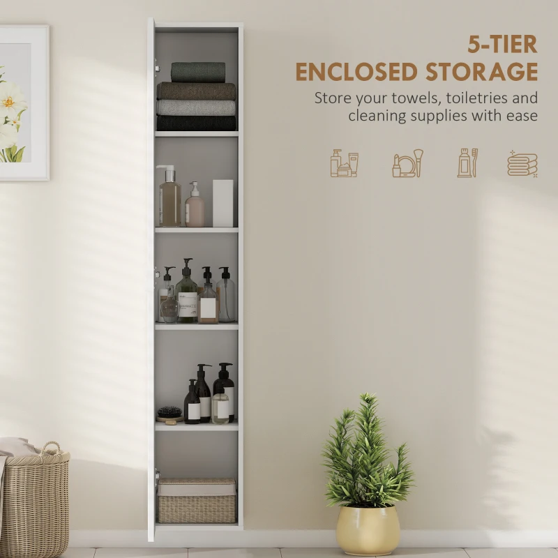 HOMCOM Dulap de Baie Suspendat Coloană cu Rafturi Reglabile și Închidere Soft Close, 30x31.5x160 cm, Alb