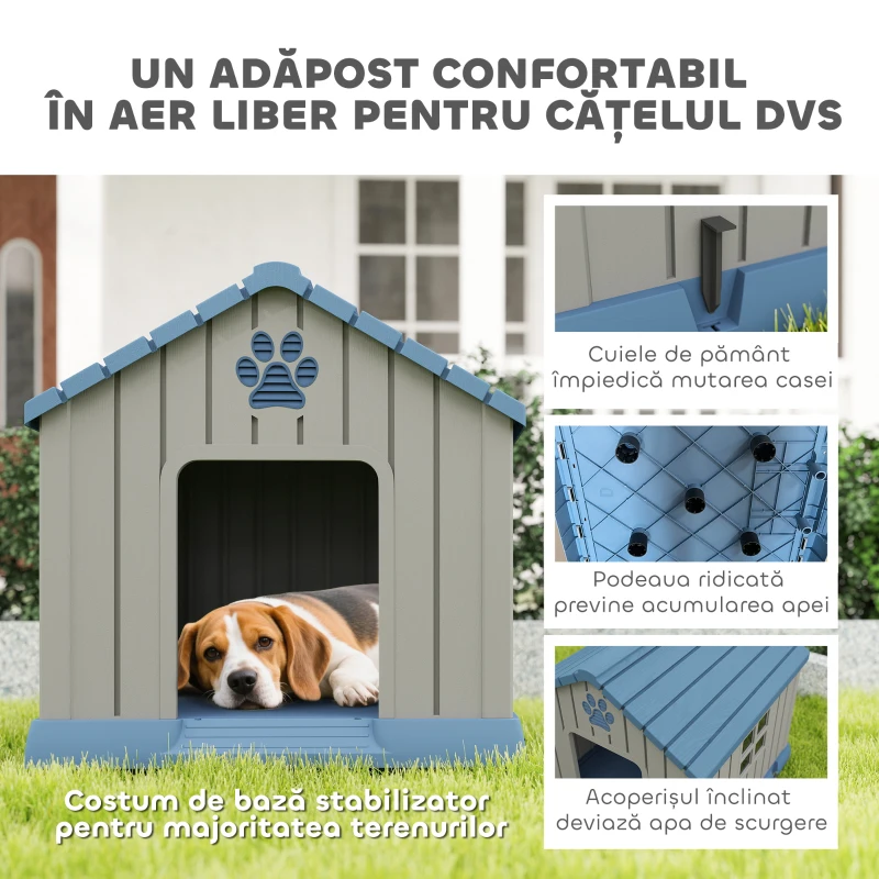 PawHut Căsuță pentru Câini de Talie Medie pentru Exterior, Impermeabilă cu Bază Ridicată