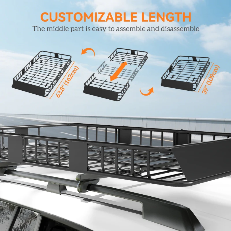 HOMCOM Adjustable Roof Rack with Inclined Design of the Front Baffle, 162 x 99 x 16cm, Metal, Black