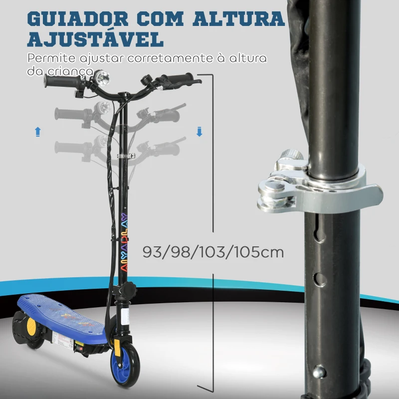 HOMCOM Trotinete Elétrica Dobrável com Velocidade Máx. 12 km/h Motor 120 W Autonomia Máxima 10 km e Farol LED 75x48x93-105 cm Azul