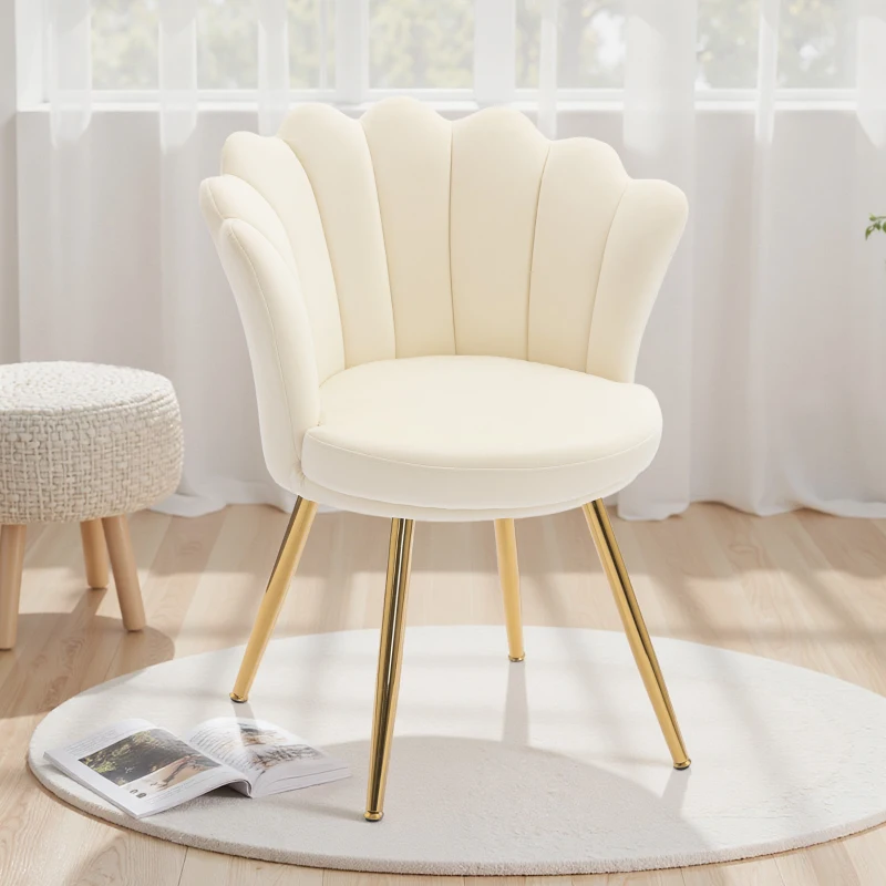 HOMCOM Shell chair vanity chair velvet armchair living room chair with gold metal legs beige