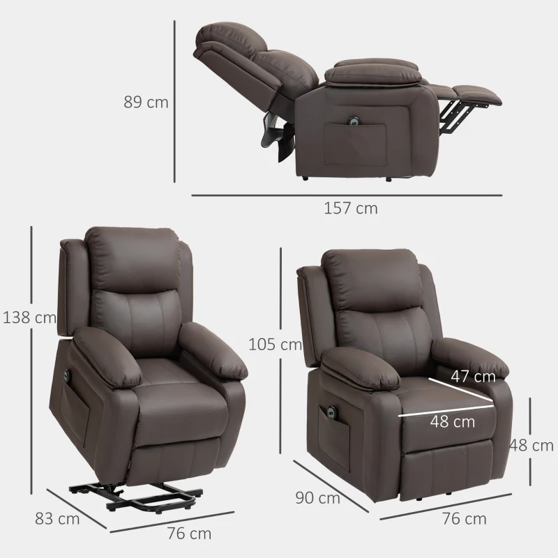 HOMCOM Sillón Relax Levanta Personas Sillón Elevador con Control Remoto Reclinación 160° Reposapiés 76x90x105cm Marrón