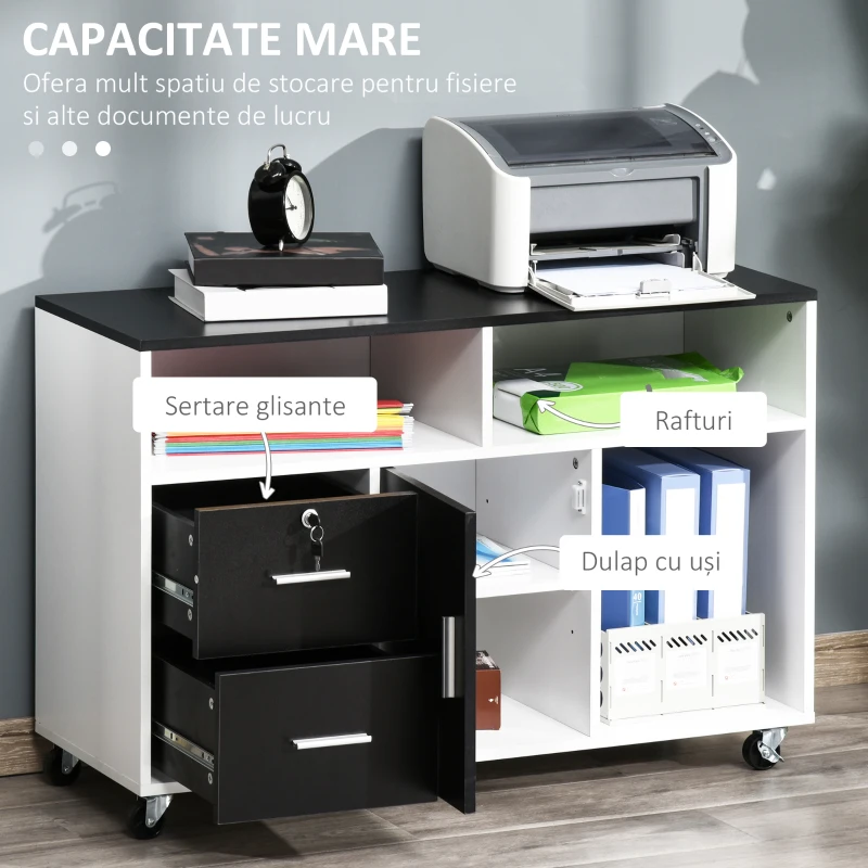 Homcom Suport Imprimanta – Mobilier Negru si Alb cu Sertare