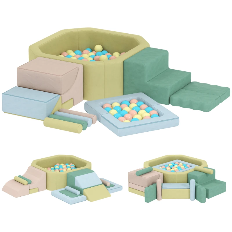 AIYAPLAY Set 15 Bloques de Construcción Blandos Modulares para Niños con 200 Pelotas para Uso Interior, Multicolor