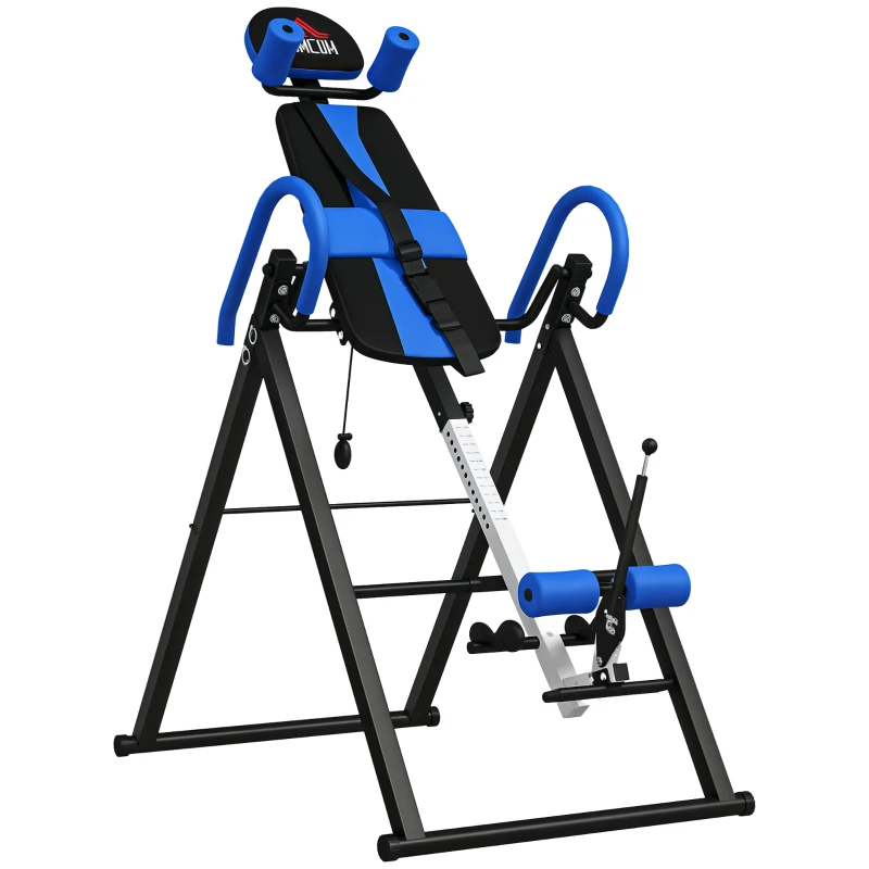 HOMCOM Mesa de Inversão Dobrável com Cinto de Segurança Altura Regulável para Utilizadores de 1,30 a 1,90 m 79x114x153 cm Preto e Azul