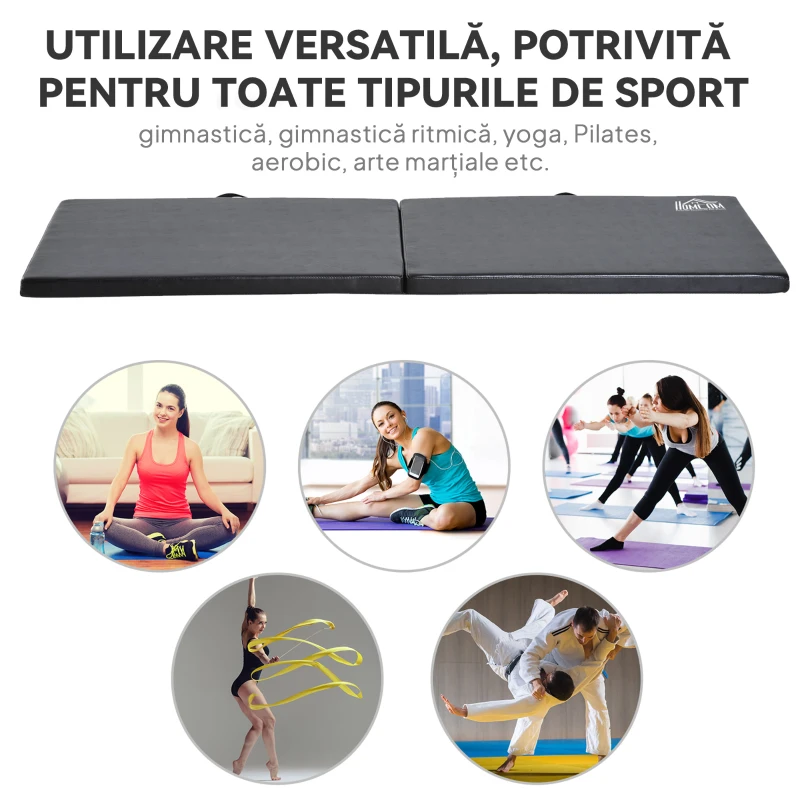HOMCOM Tapet de Gimnastică Pliabil, Tapet Fitness Gros de 5 cm și Antialunecare, 180x60x5 cm, Negru