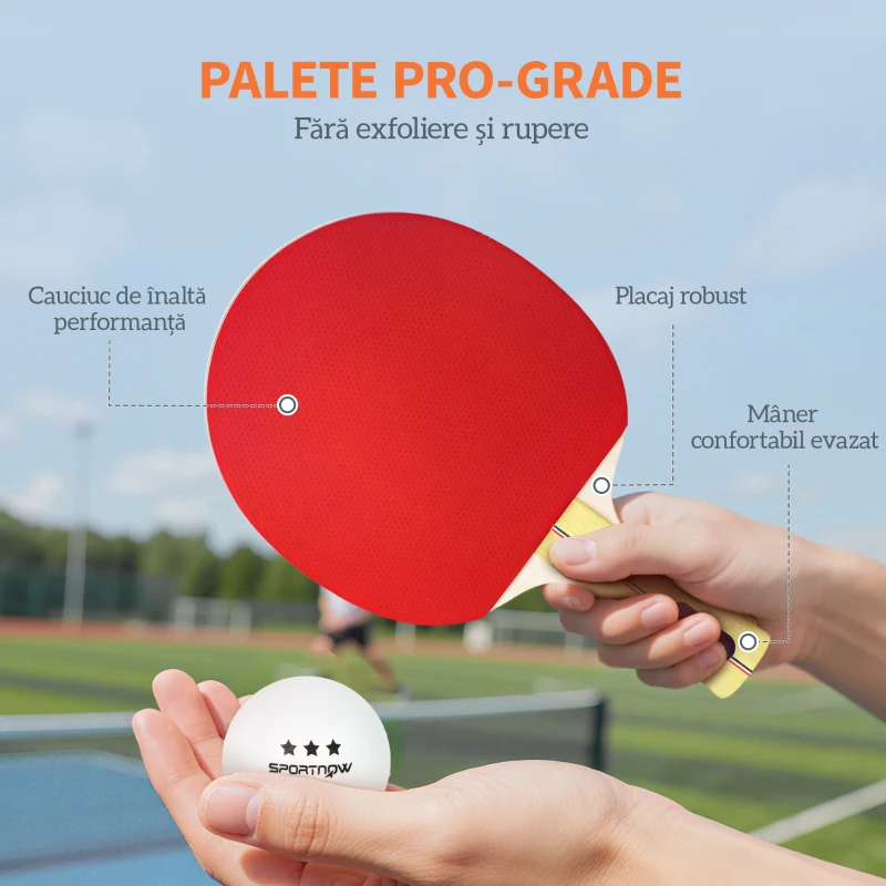 SPORTNOW Set 4 Palete Ping Pong și 8 Mingi cu Husă Roșu și Negru