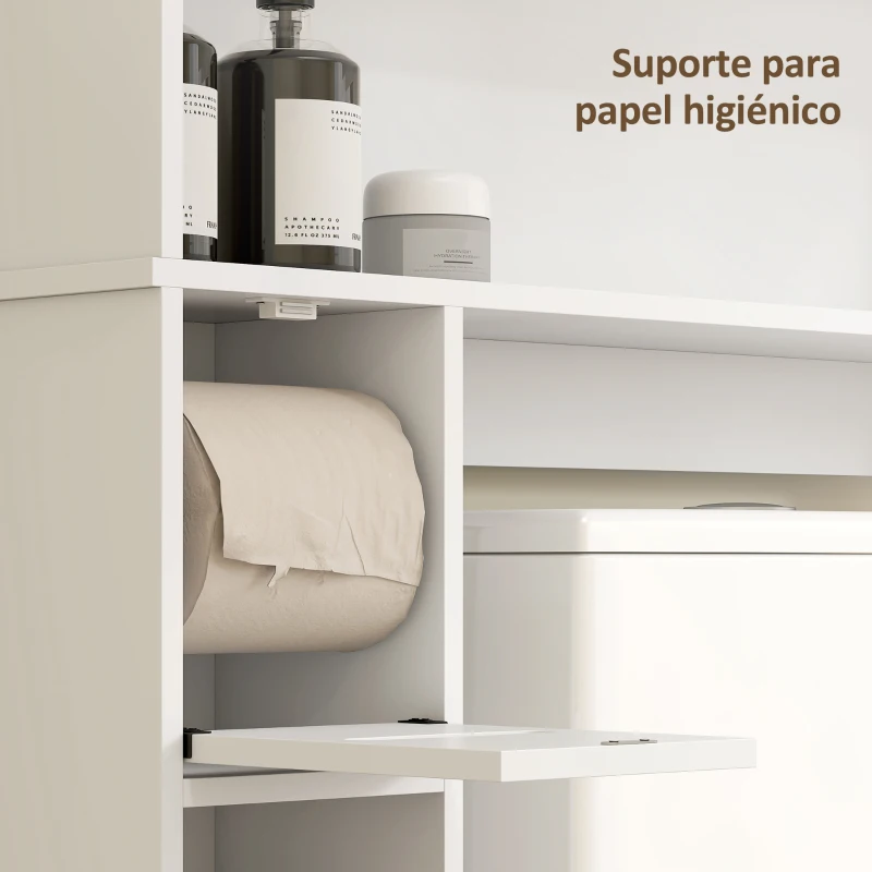 HOMCOM Armário sobre Sanita com Prateleira Ajustável 2 Portas Suporte para Papel Higiênico Armário para Máquina de Lavar 80x19,5x170 cm Branco