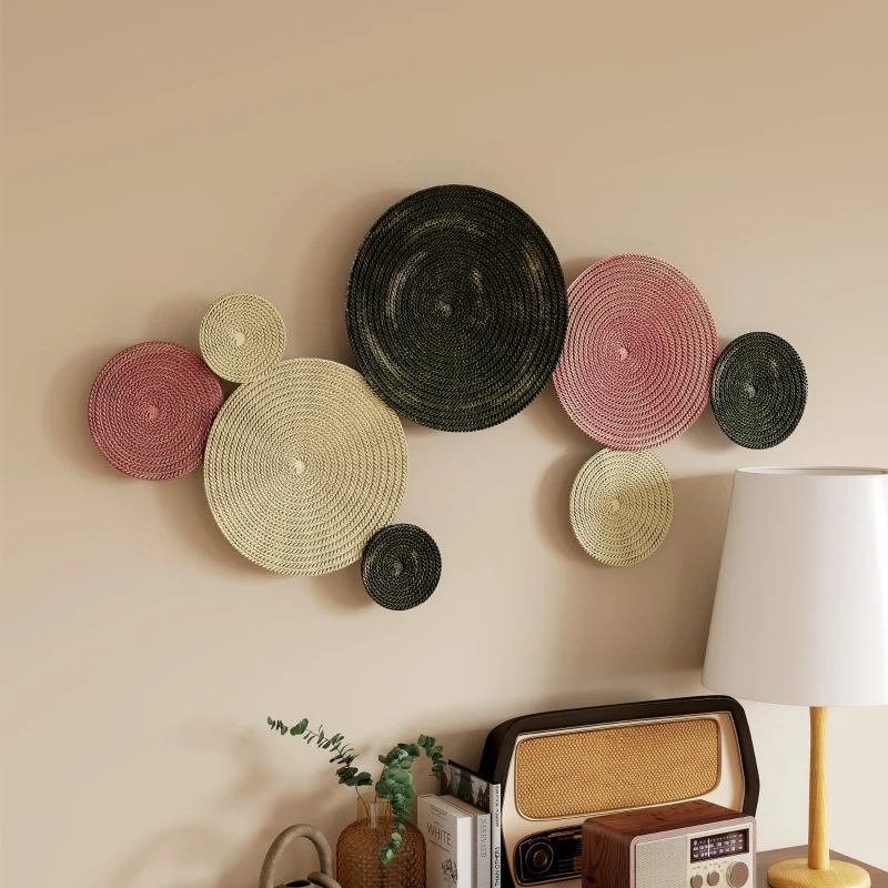 HOMCOM Decor de Perete cu 8 Discuri 3D din Metal în culori Bronz, Portocaliu și Galben