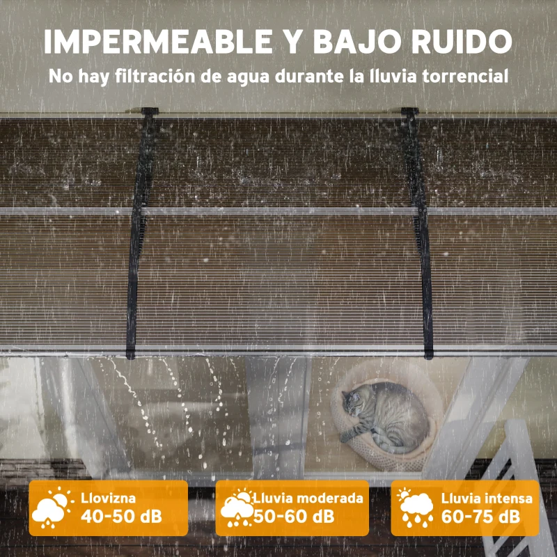 Outsunny Marquesina Exterior para Puertas y Ventanas 303x96x27 cm con Soporte de Aleación de Aluminio PP Policarbonato Marrón
