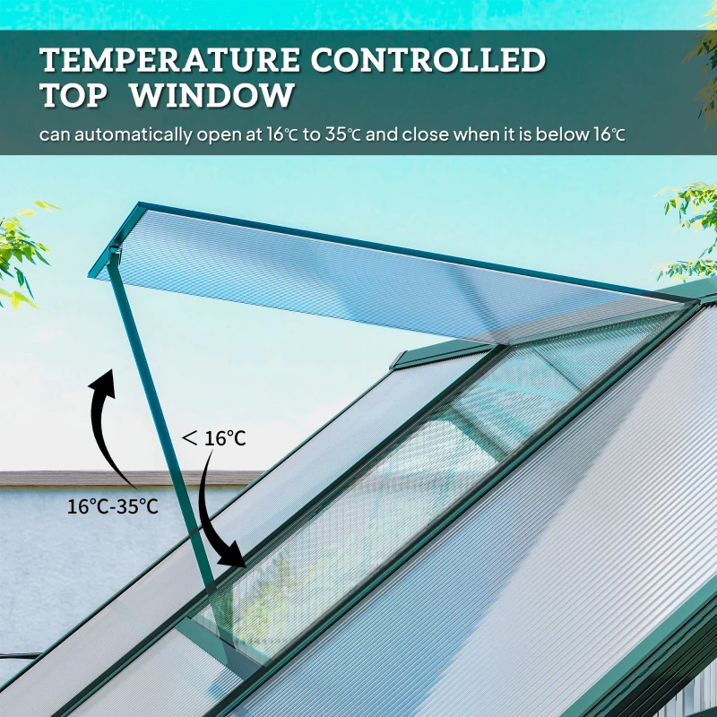 Outsunny Garden Walk-in Aluminium Greenhouse Polycarbonate with Plant Bed ,Temperature Controlled Window, Foundation, 6 x 6ft