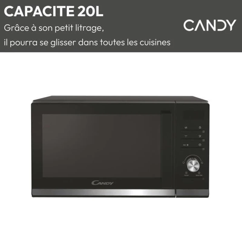 Micro-ondes Gril Candy Moderna CMGA20TNDB 700W 20L Digital Noir - Fonction Décongélation - 11 Niveaux de Puissance - 19 Menus Auto