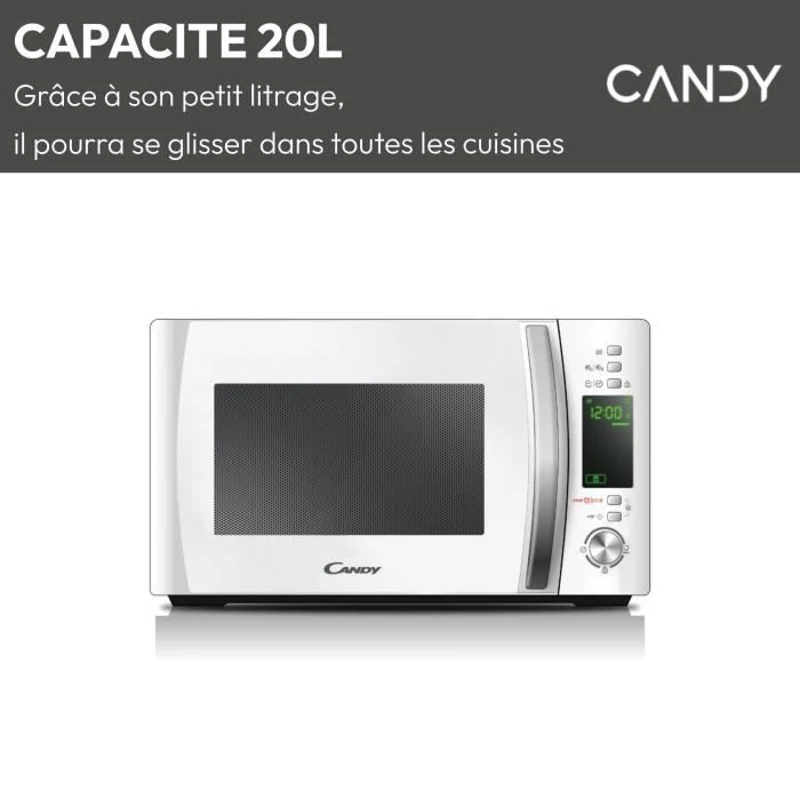 Micro-ondes Candy Timeless CMXW20DW 700W 20L Digital Blanc - Fonction Décongélation - 5 Niveaux de Puissance - 10 Menus Auto