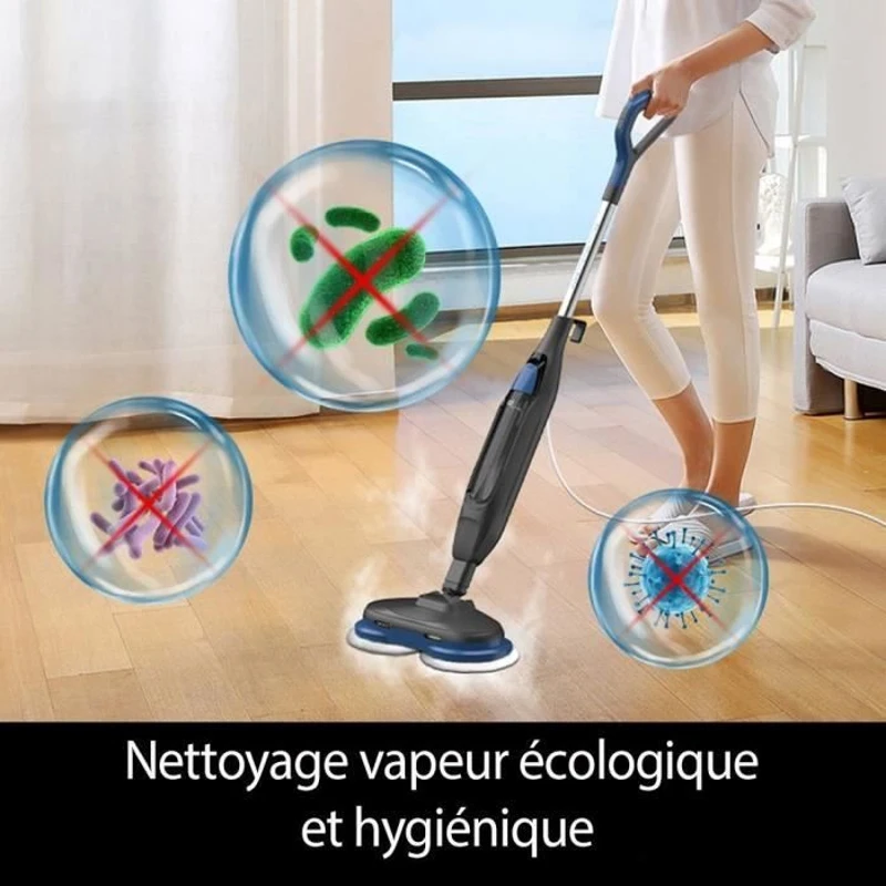 Balai Nettoyeur Vapeur - EZICLEAN STEAM WAVE 360 - 1200 W - 24 g/min - 450 ml - Noir / Bleu