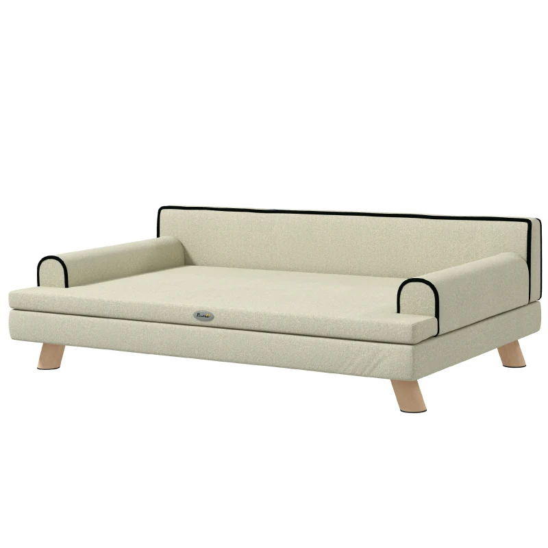 PawHut Sofá para Cães e Gatos Estilo Escandinavo com Almofada Confortável Removível 100x62x32 cm Bege