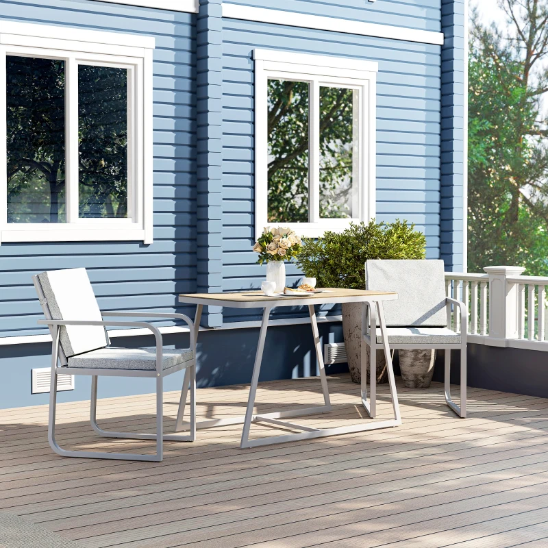 Outsunny Conjunto de Jardim 3 Peças Mesa em Vidro e 2 Cadeiras com Almofadas Cinza