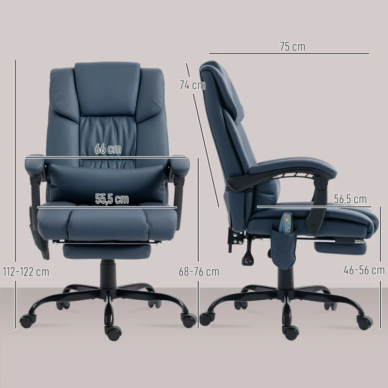 Vinsetto Cadeira de Massagem Apoio de Pés Altura Ajustável 66x75x112-122 cm Azul