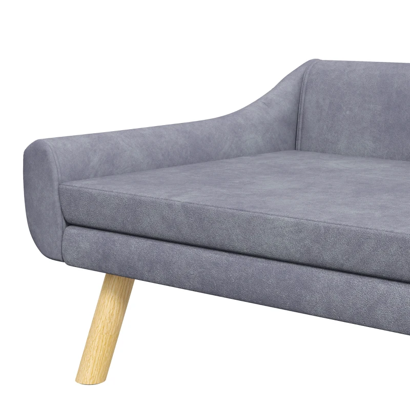 PawHut Sofá para Cães e Gatos Escandinavo com Almofada Removível Veludo e Pés em Madeira 102x58,5x42,5 cm Cinza