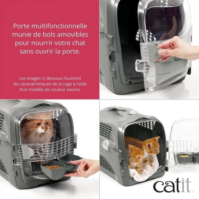 Cage de transport pour chat - CATIT - Cabrio - Multifonctionelle - Ouverture 360° - Rouge
