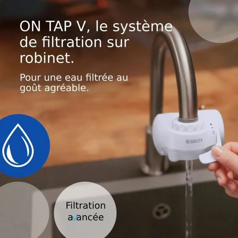 Systeme filtration a eau BRITA - ON TAP - Jusqu'a 4 mois d'eau filtrée - 3 modes d'utilisations - 5 adaptateurs inclus
