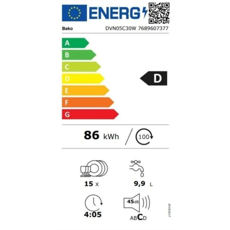 Lave-vaisselle pose libre BEKO b300 DVN05C30W - 15 couverts - L60cm - 45dB - tiroir a couverts - Blanc