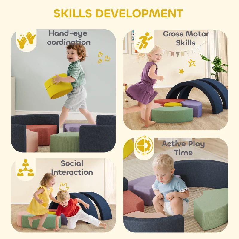 AIYAPLAY 7-delige softblokken-set voor peuters – schuim met afneembare cordhoes, diverse vormen, meerkleurig