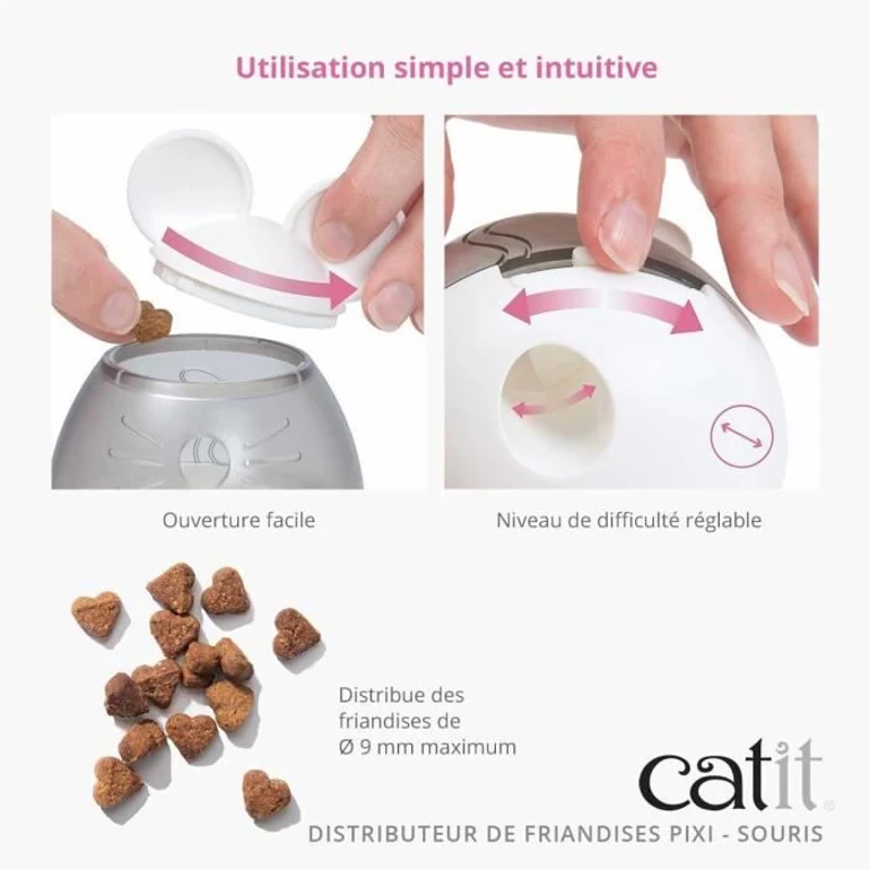 Distributeur de friandises pour chat - CATIT - PIXI - Design oreilles de souris - Blanc