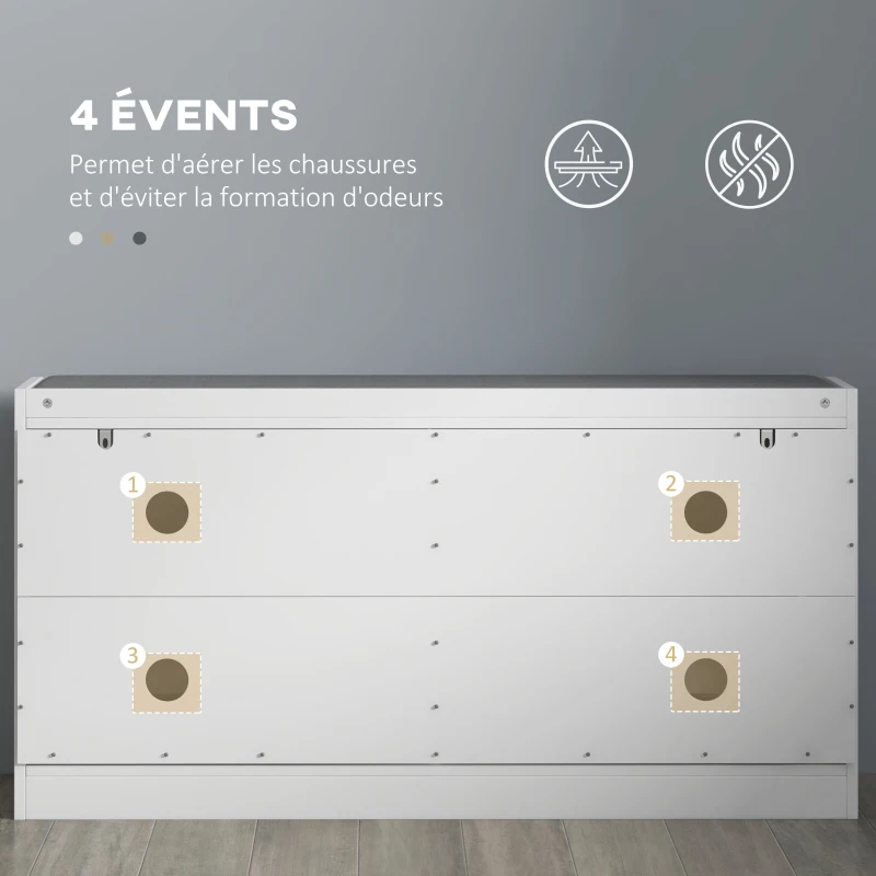 HOMCOM Banco para Sapatos com Assento Estofado e Gavetas Basculantes 106x24x52,5 cm Branco