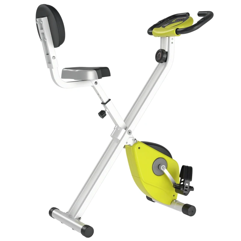 HOMCOM Bicicleta Ergométrica Dobrável com Encosto e Display LCD 8 Resistências Selim Ajustável (Amarelo)