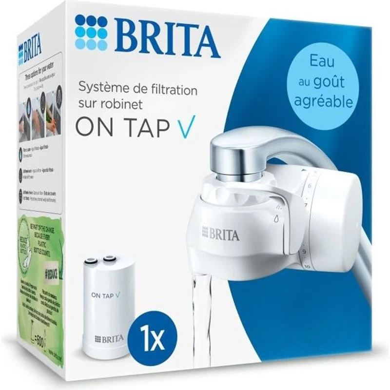 Systeme filtration a eau BRITA - ON TAP - Jusqu'a 4 mois d'eau filtrée - 3 modes d'utilisations - 5 adaptateurs inclus